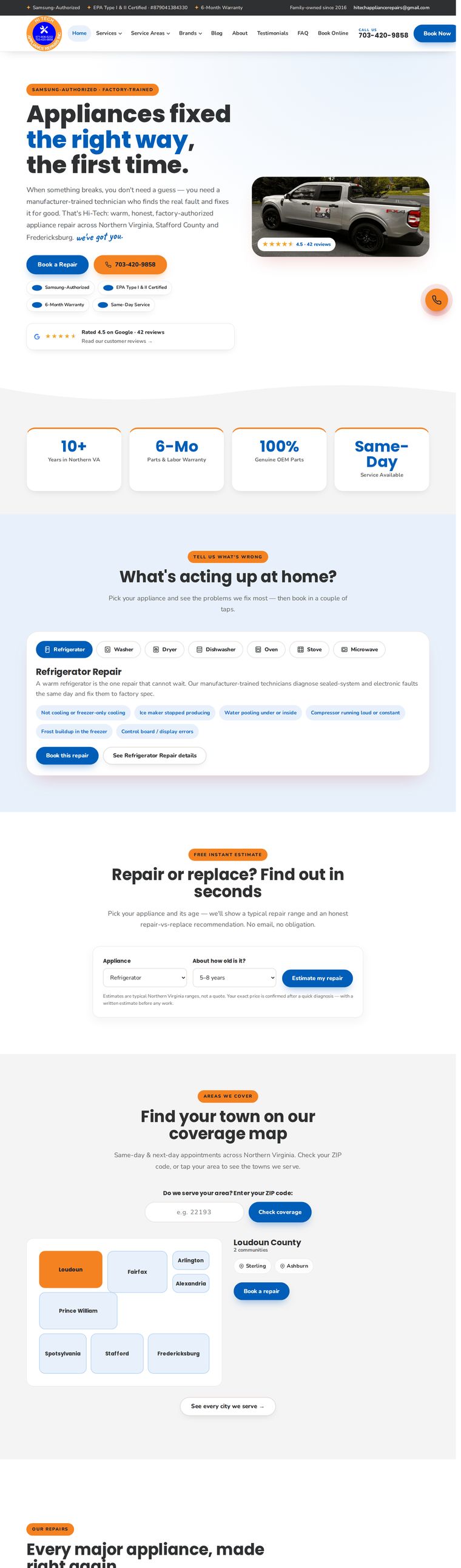 Hi-Tech Appliance Repairs website preview