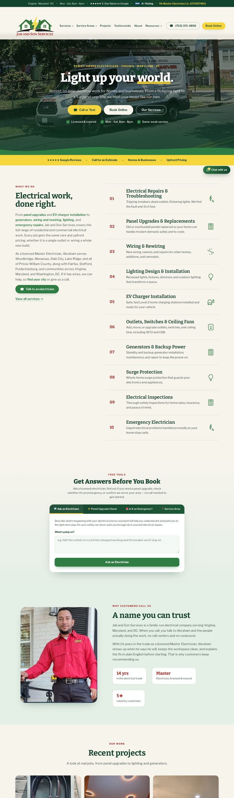 Jab & Son Services website preview