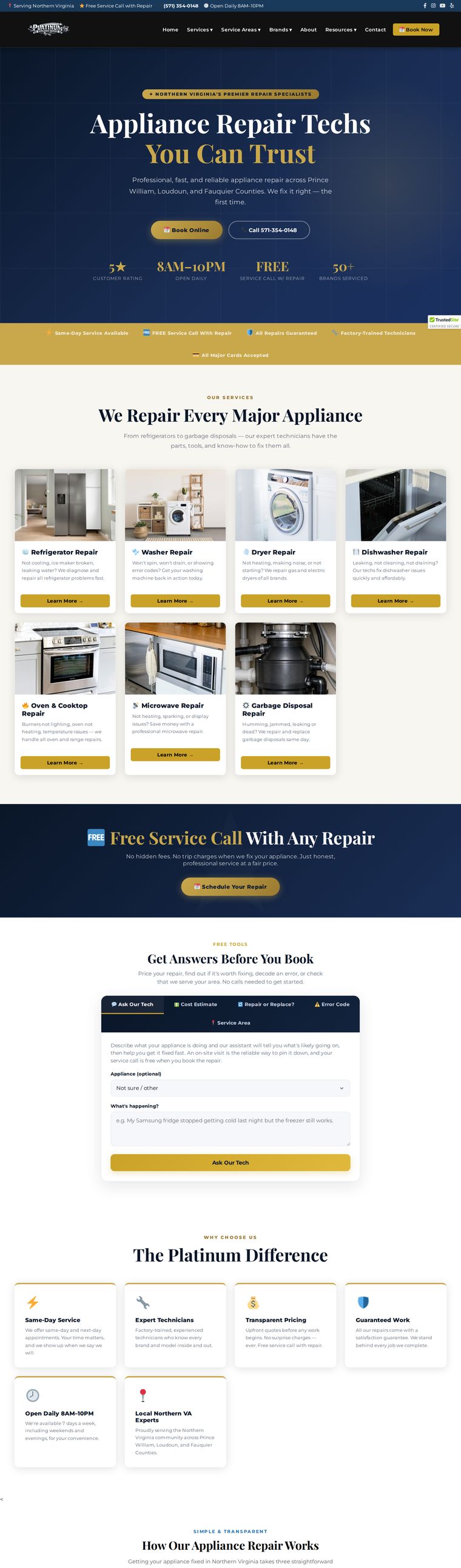 Platinum Appliance Repair website preview