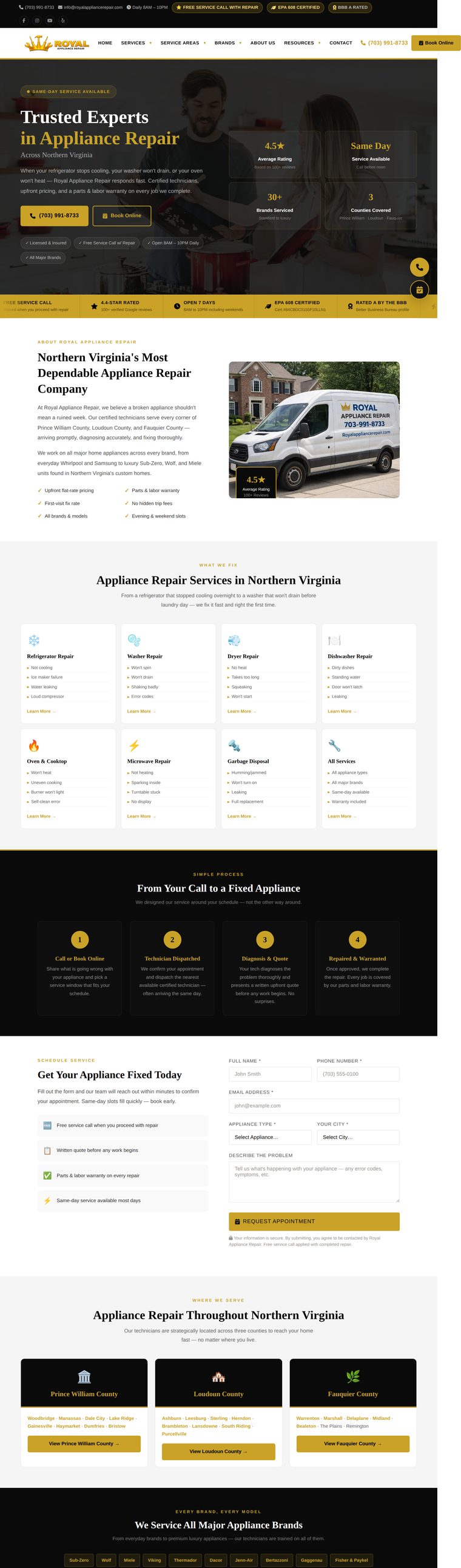 Royal Appliance Repair website preview