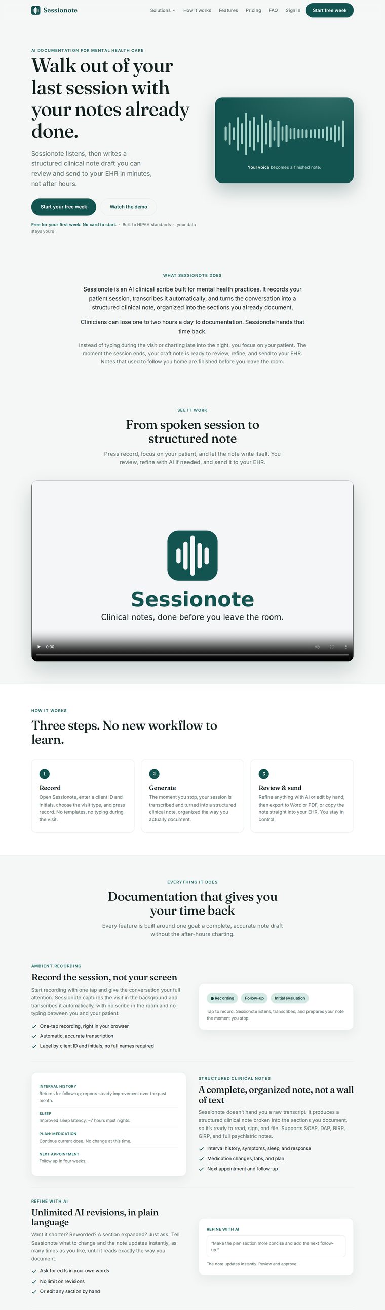 Sessionote website preview