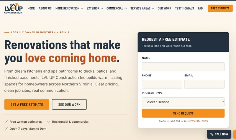 LVL Up Construction website