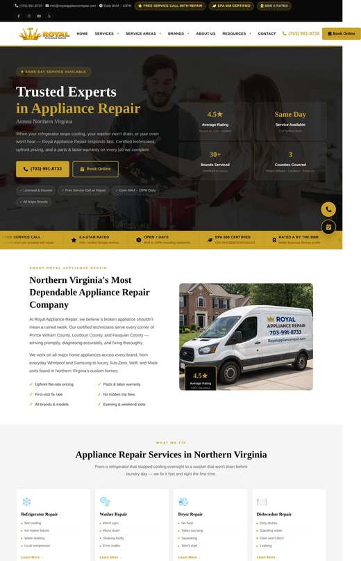 royalappliancerepair.com website